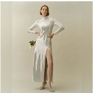 Reformation NWT Talicia Silver Sparkle Sequin Long Sleeves Maxi Dress